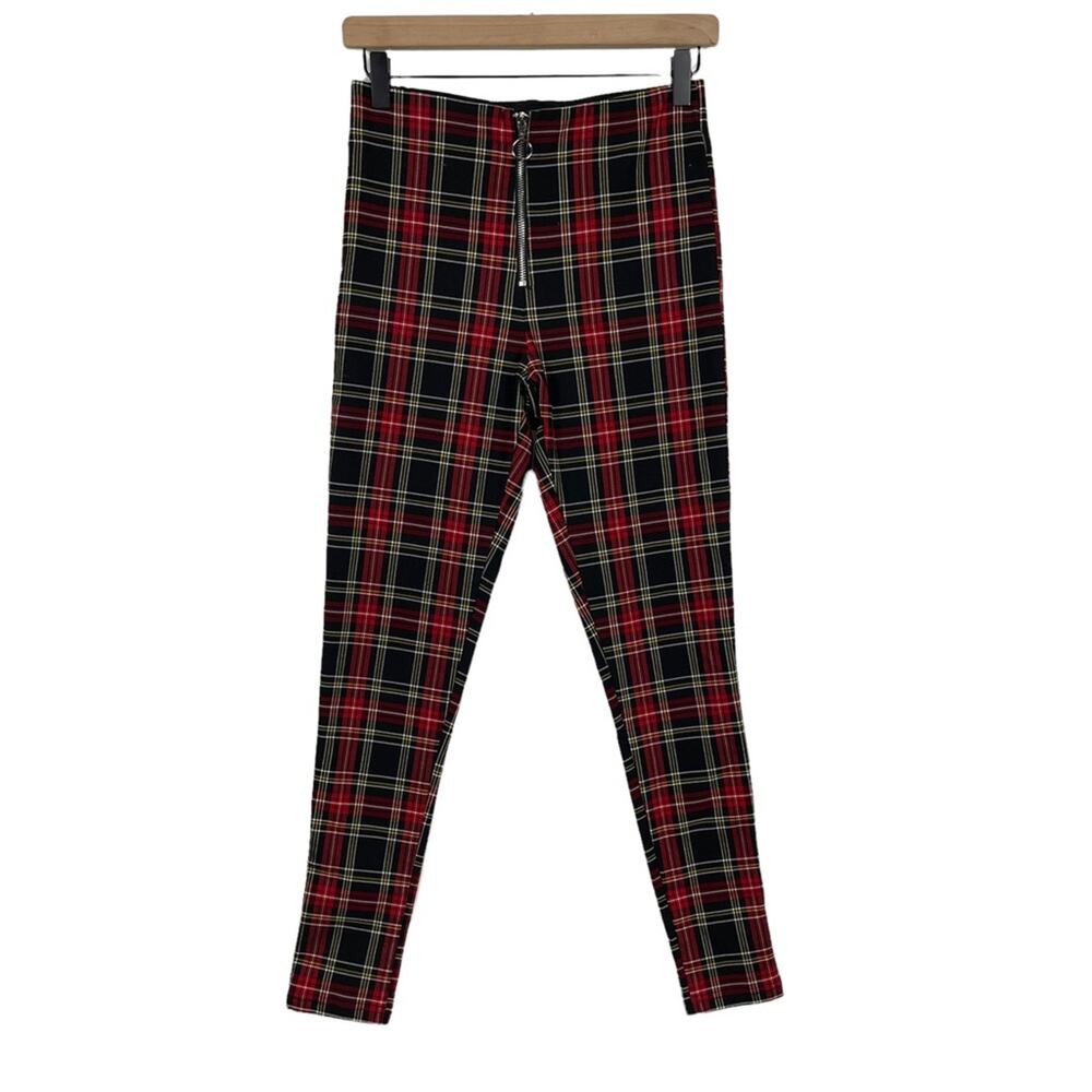 Zara Red Plaid Zip Front High Rise Pants Size Small - Picture 3 of 8